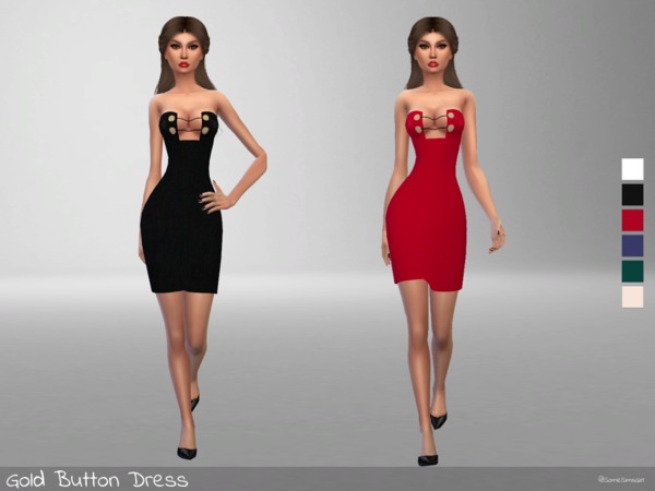 Sims 4 Gold Button Dress by SomeSimsGirl at TSR
