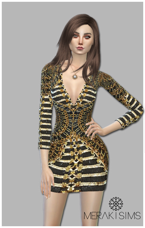 Sims 4 Embellished V neck dress at Merakisims