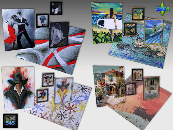 Sims 4 4 paintings and rugs sets by Mabra at Arte Della Vita