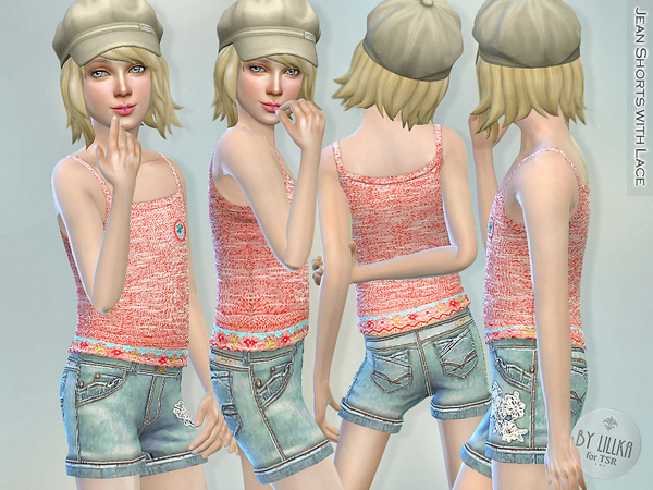 Sims 4 Denim Shorts with Lace by lillka at TSR