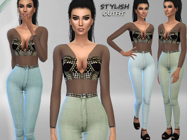 Sims 4 Stylish Outfit by Puresim at TSR