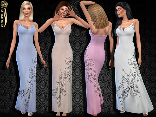 Sims 4 Printed Silk Satin Nightdress by Harmonia at TSR