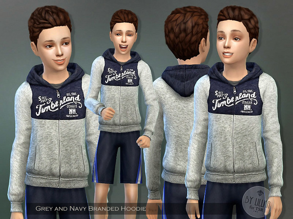Sims 4 Grey and Navy Branded Hoodie by lillka at TSR