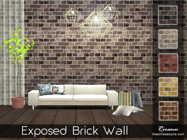 Sims 4 Exposed Brick Wall by Rirann at TSR