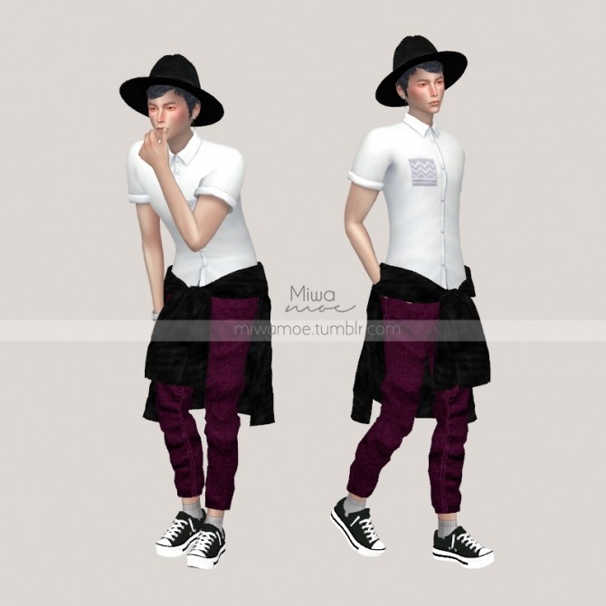 Sims 4 Jeans And Tied Leather Coat short version at Miwamoe