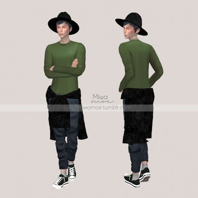 Sims 4 Jeans And Tied Leather Coat short version at Miwamoe