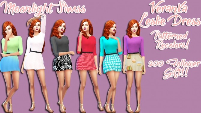 Sims 4 Veranka Leslie Dress Patterned Recolors by Moonlight Simss at SimsWorkshop