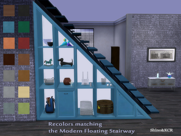 Sims 4 Under Stair Shelves Recolors by ShinoKCR at TSR