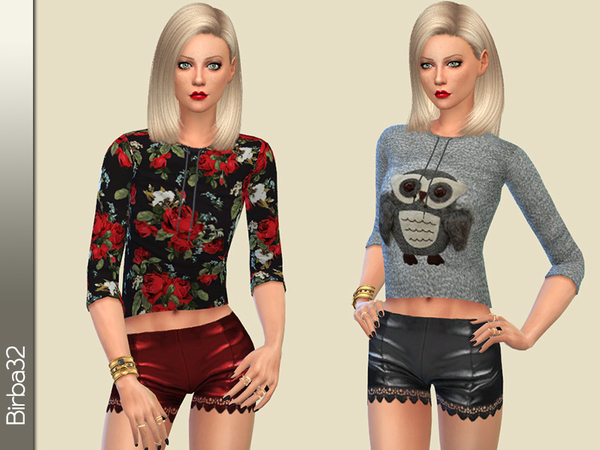 Sims 4 Flowers and owls sweetshirt by Birba32 at TSR