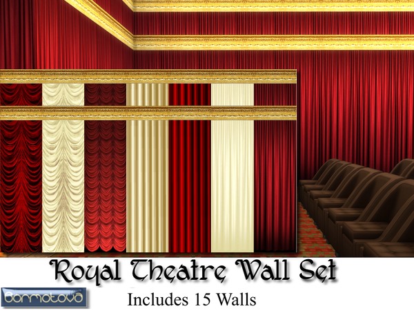 Sims 4 Royal Theatre Walls Set by abormotova at TSR