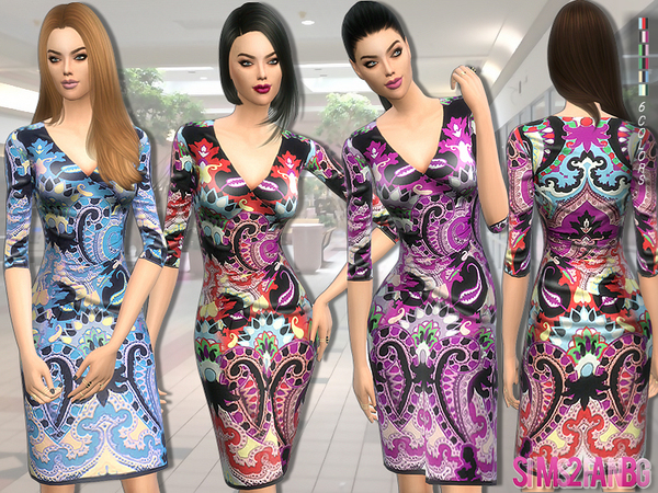Sims 4 Printed medium dress by sims2fanbg at TSR