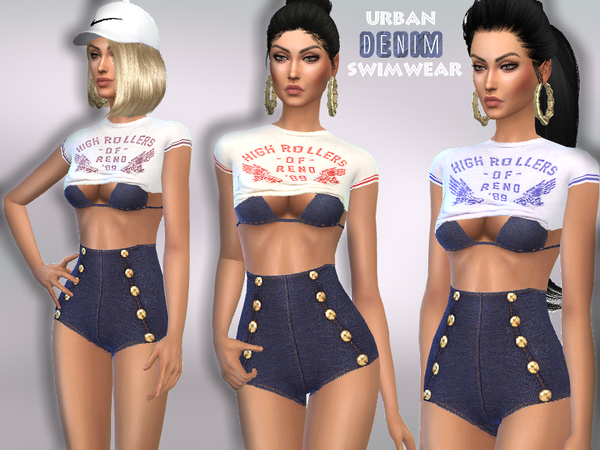 Sims 4 Urban Denim Swimwear by Puresim at TSR