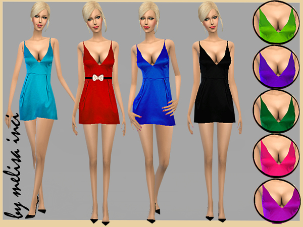 Sims 4 Satin Plunge A Line Dress by melisa inci at TSR