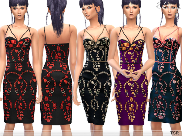 Sims 4 Flower Embroidered Dress by ekinege at TSR