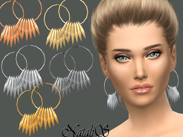Sims 4 Spiked array hoop earrings by NataliS at TSR