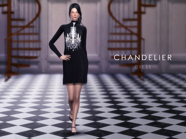 Sims 4 Velvet Chandelier Turtleneck Dress by starlord at TSR