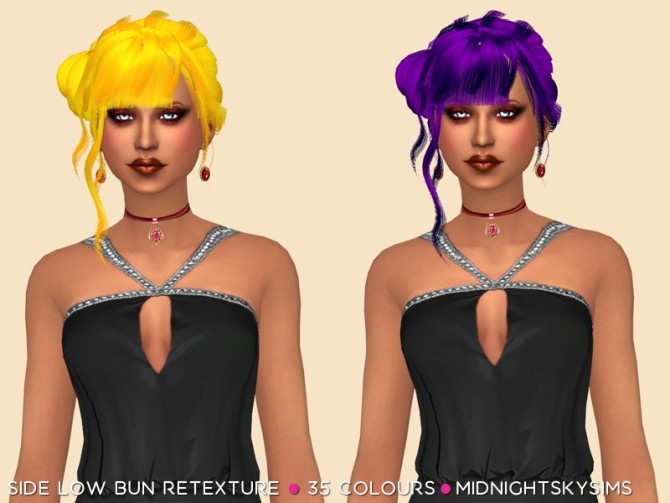 Sims 4 Side Low Bun retexture by midnightskysims at SimsWorkshop