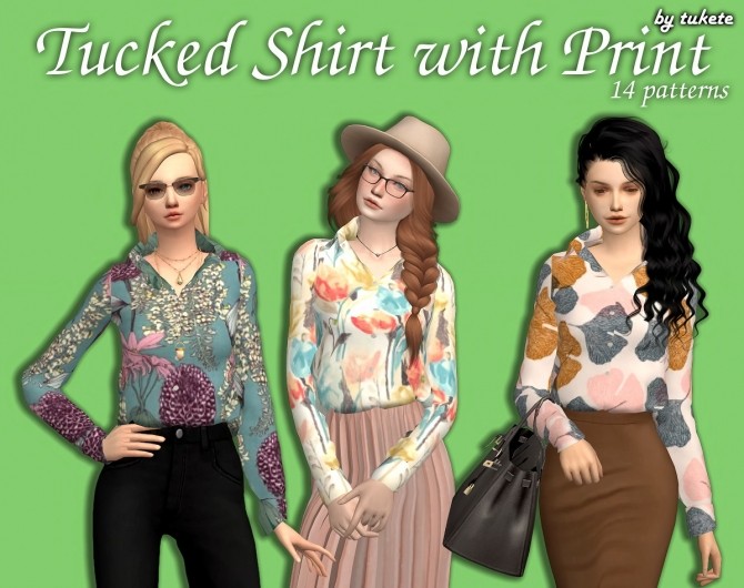 Sims 4 Tucked Shirt with Print at Tukete
