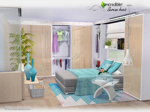 Sims 4 Serene Hues bedroom by SIMcredible at TSR