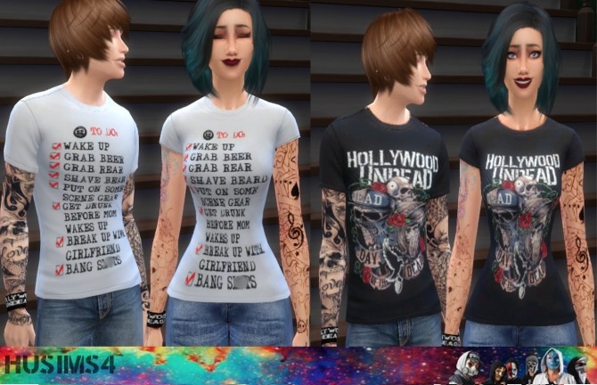 Sims 4 Hollywood Undead Day of the Dead and Everywhere I go T shirts by husims4 at Mod The Sims