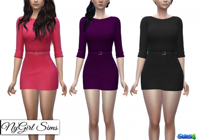 Sims 4 Three Quarter Sleeve Belted Mini Dress at NyGirl Sims
