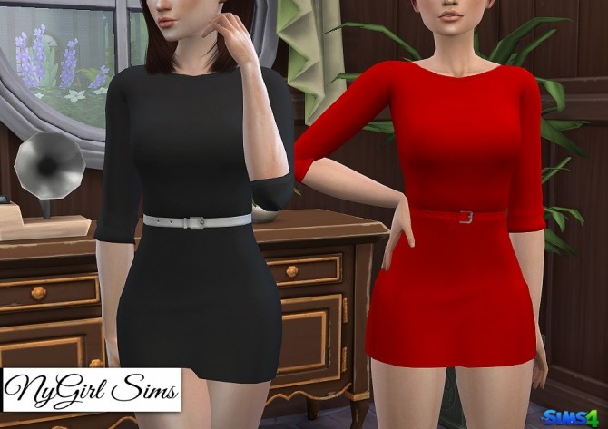Sims 4 Three Quarter Sleeve Belted Mini Dress at NyGirl Sims