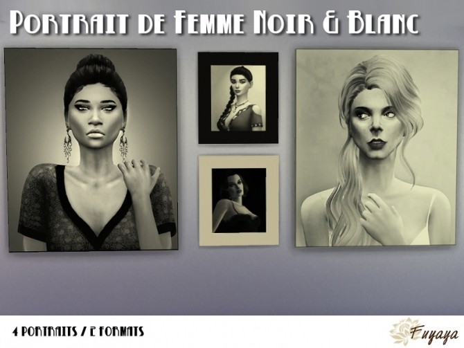 Sims 4 Female portrait in black & white by Fuyaya at Sims Artists