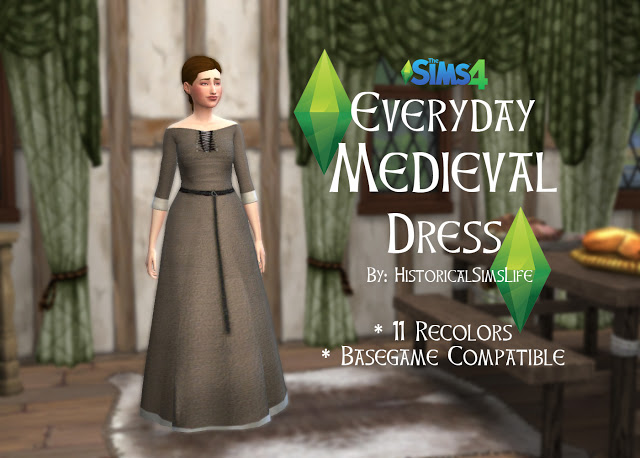 Sims 4 Everyday Medieval Dress by Anni K at Historical Sims Life