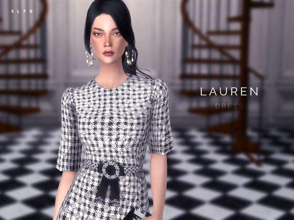 Sims 4 Houndstooth Check Dress by SLYD at TSR