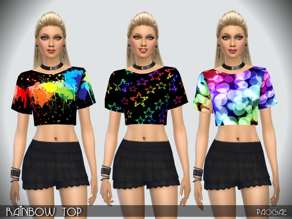 Sims 4 Rainbow Top by Paogae at TSR