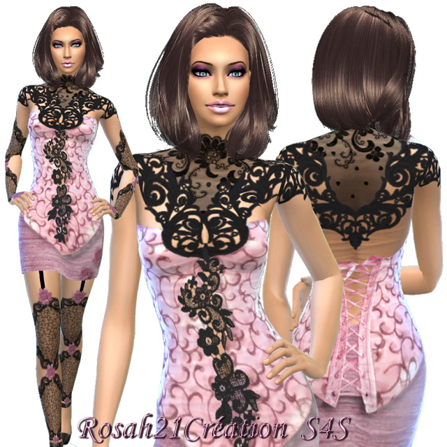Sims 4 Lace corset dress by Rosah at Sims Dentelle