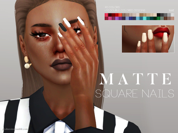 Sims 4 Matte Square Nails N07 by Pralinesims at TSR