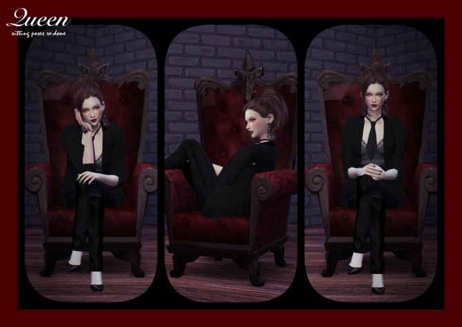 Sims 4 Queen Sitting Poses Set Re edited at Flower Chamber