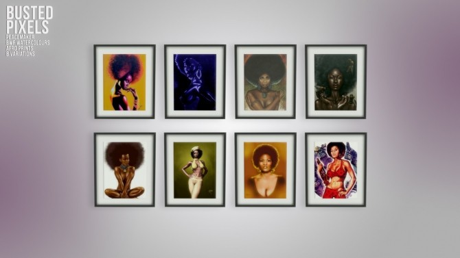Sims 4 Peacemaker’s BWF Watercolors Afro Prints at Busted Pixels