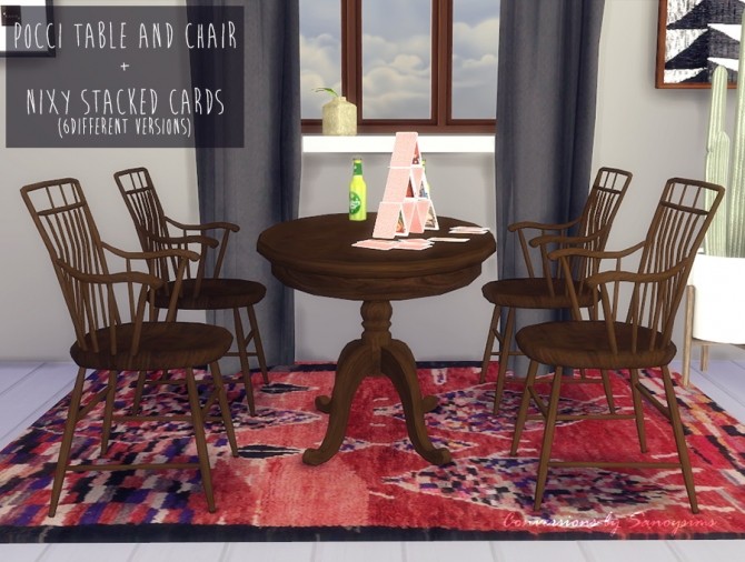Sims 4 Pocci dining chair & table + Nixy stacked cards at Sanoy Sims