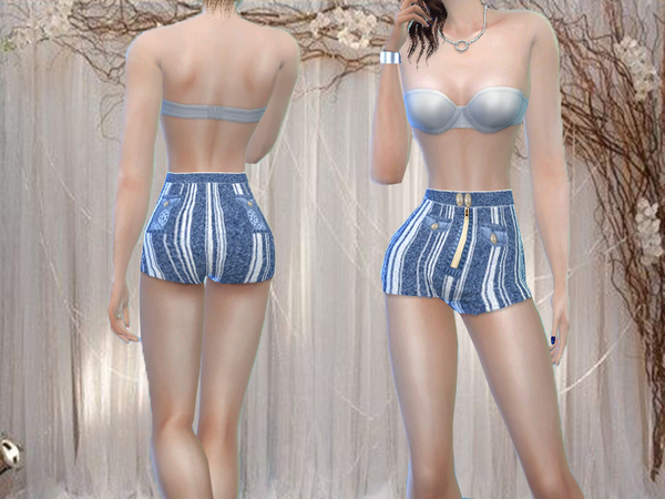 Sims 4 T55 High waist short denim set by TrudieOpp at TSR