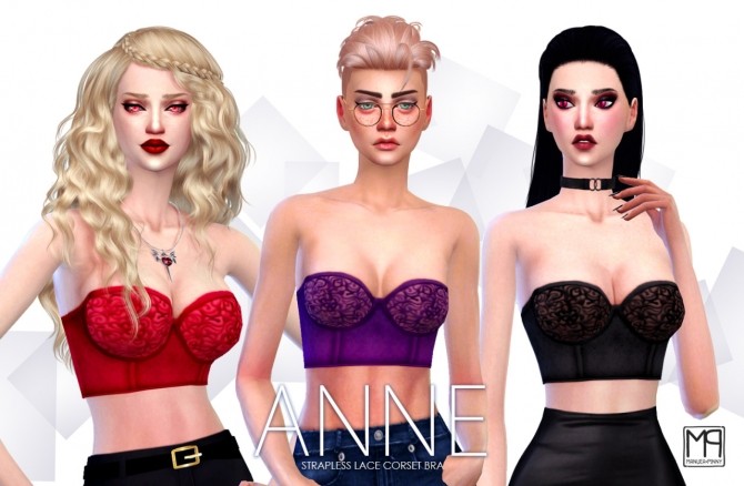 Sims 4 ANNE strapless lace corset bra at manuea Pinny