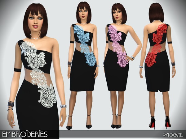 Sims 4 Embroideries dress by Paogae at TSR