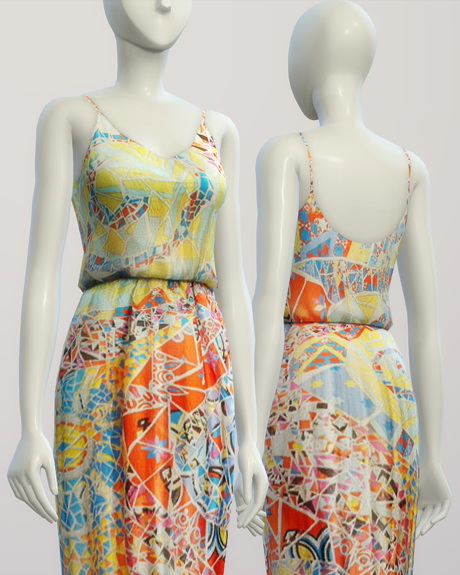 Sims 4 E.P. maxi pattern dress at Rusty Nail