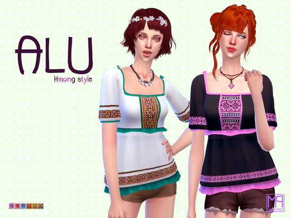 Sims 4 manueaPinny Alu top Hmong style by nueajaa at TSR