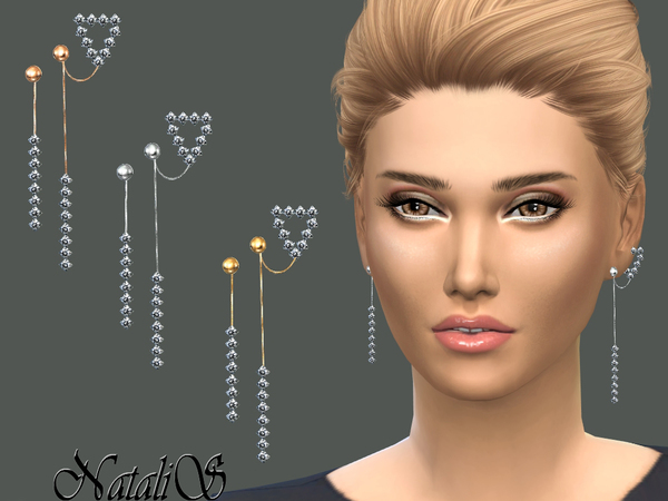 Sims 4 Asymmetric Drop Dangle Earrings by NataliS at TSR