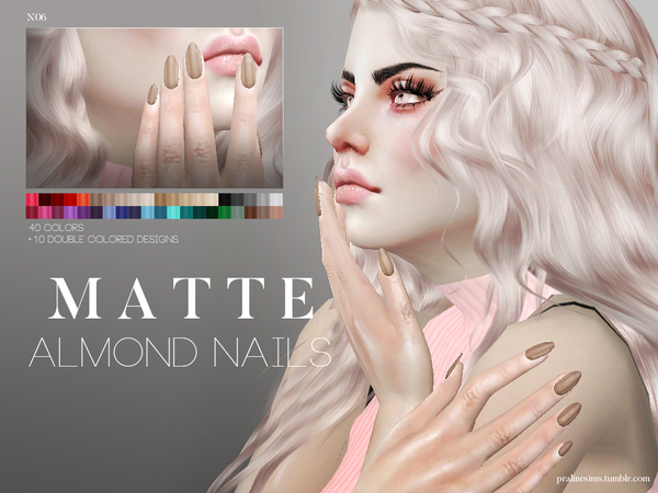 Sims 4 Matte Almond Nails N06 by Pralinesims at TSR