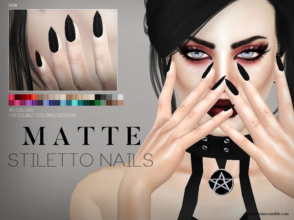 Sims 4 Matte Stiletto Nails N08 by Pralinesims at TSR
