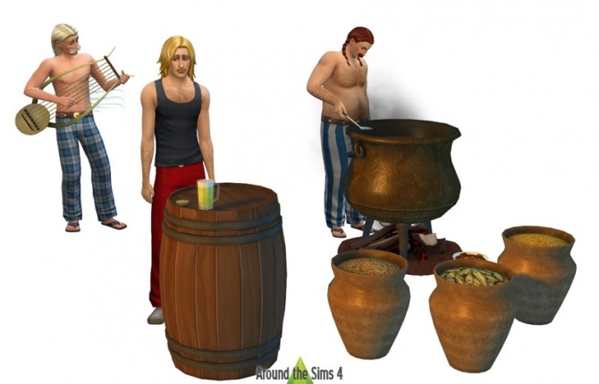 Sims 4 History Bronze Age: Cauldron, Tonnel bar, Food Storage & Lyra at Around the Sims 4
