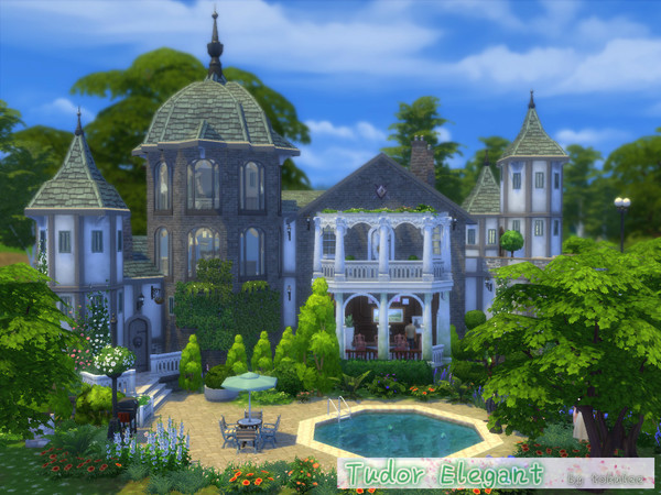 Sims 4 Tudor elegant house by leetoku at TSR