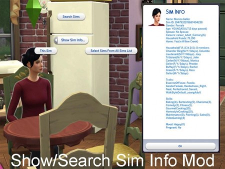 Show/Search Sim Info Mod by itasan2 at Mod The Sims