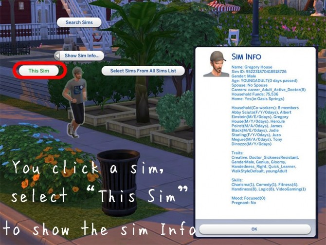 Sims 4 Show/Search Sim Info Mod by itasan2 at Mod The Sims
