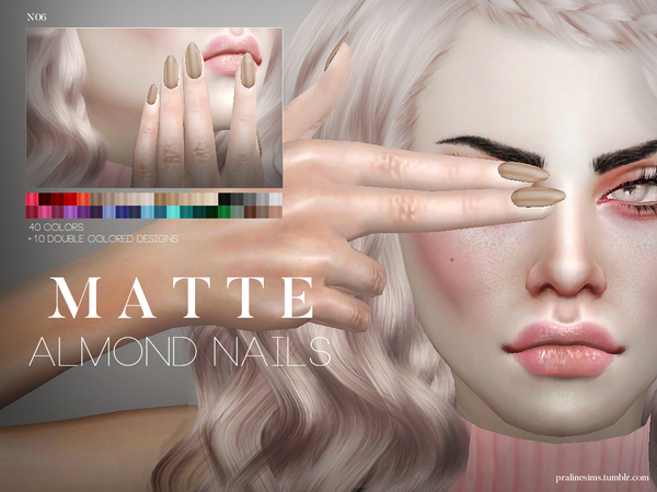 Sims 4 Matte Almond Nails N06 by Pralinesims at TSR