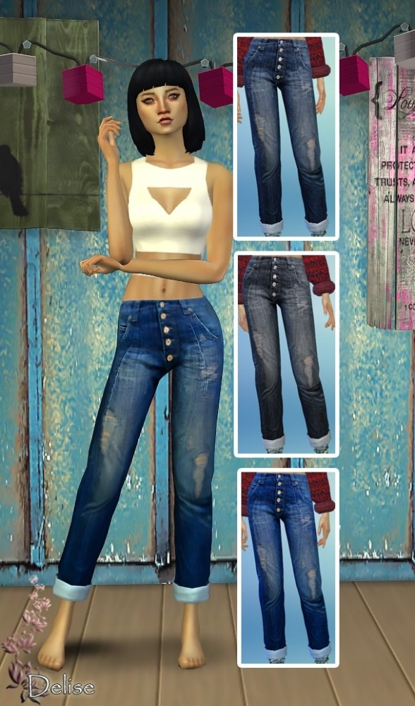 Sims 4 DIY jeans trio by Delise at Sims Artists