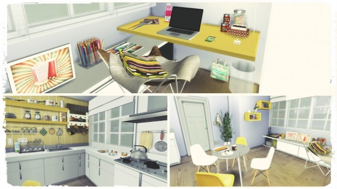 Sims 4 Yellow Kitchen with Desk at Dinha Gamer